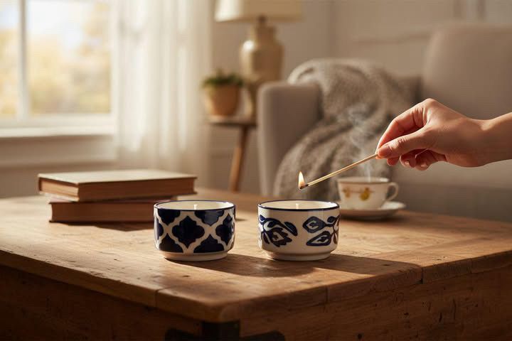 Lua Blue Pottery Candle - Vanilla