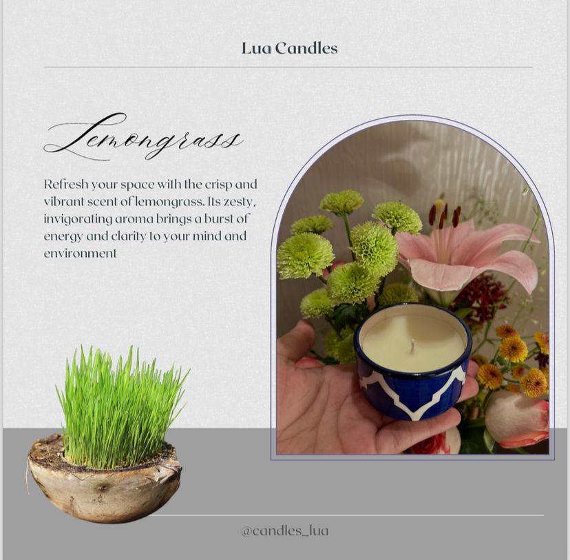 Lua Blue Pottery Candle- Lemongrass