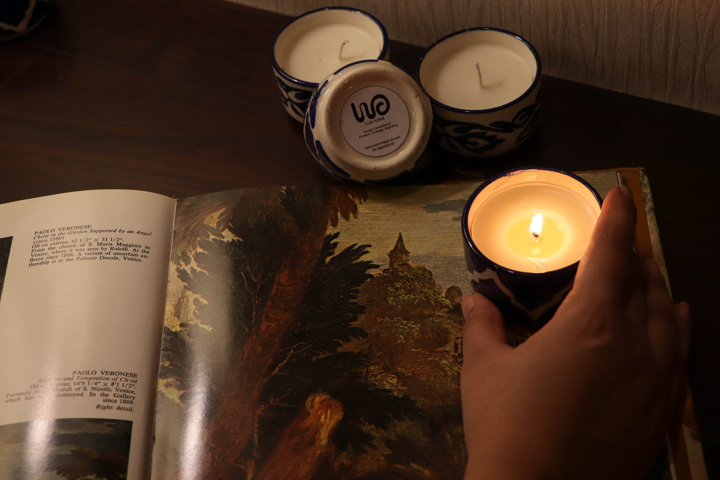 Lua Blue Pottery Candle- Bitter Orange and Cinnamon