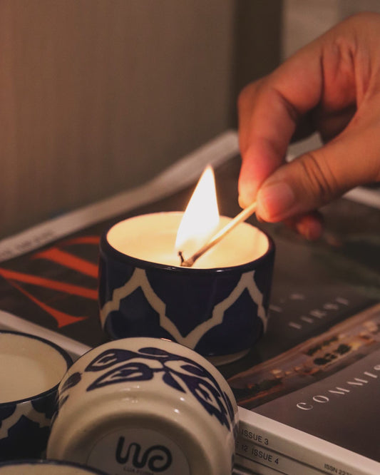 Lua Blue Pottery Candle - Rose