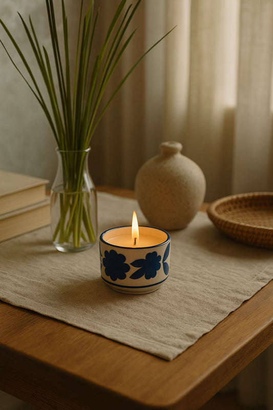 Lua Blue Pottery Candle- Lemongrass