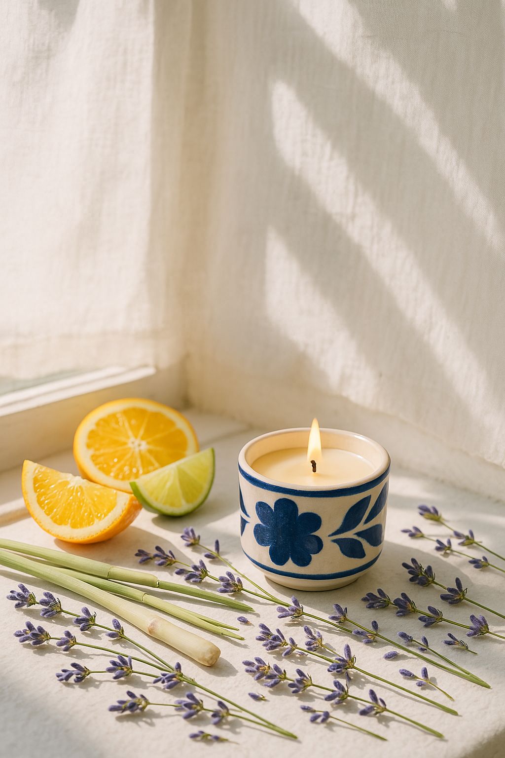 Lua Blue Pottery Candle- Lavender