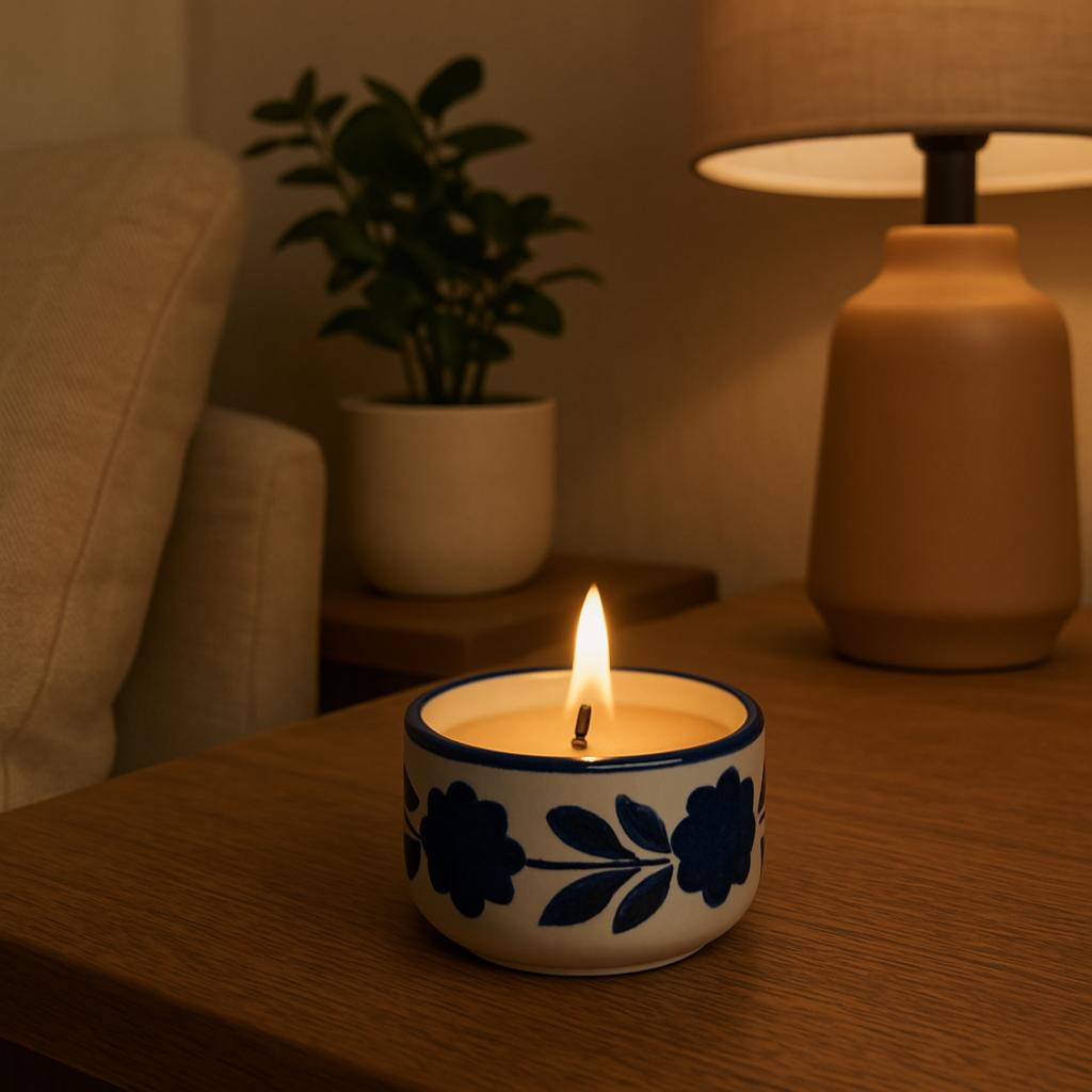 Lua Blue Pottery Candle - Coffee